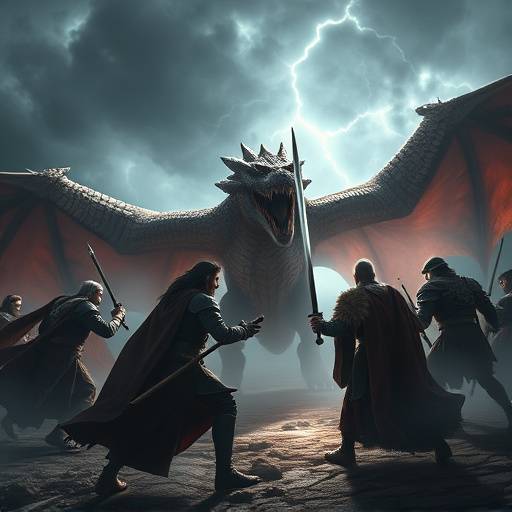 A group of heroes battling a dragon in Fantasy Kingdoms, a high-fantasy MMORPG.
