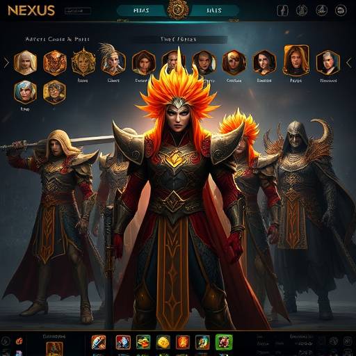 Character selection screen from Nexus Online, showing various classes and races.
