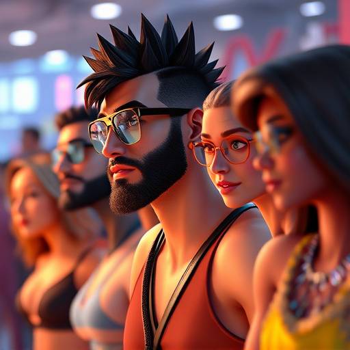 Diverse group of customizable avatars in a vibrant metaverse environment.