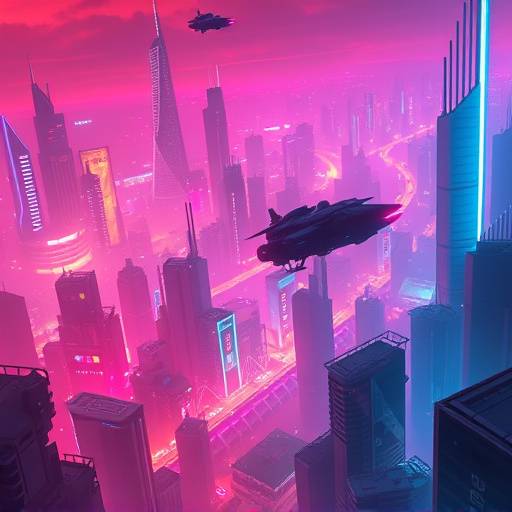 Screenshot from Cyberpunk Cityscape, showcasing a neon-lit cityscape with flying vehicles.